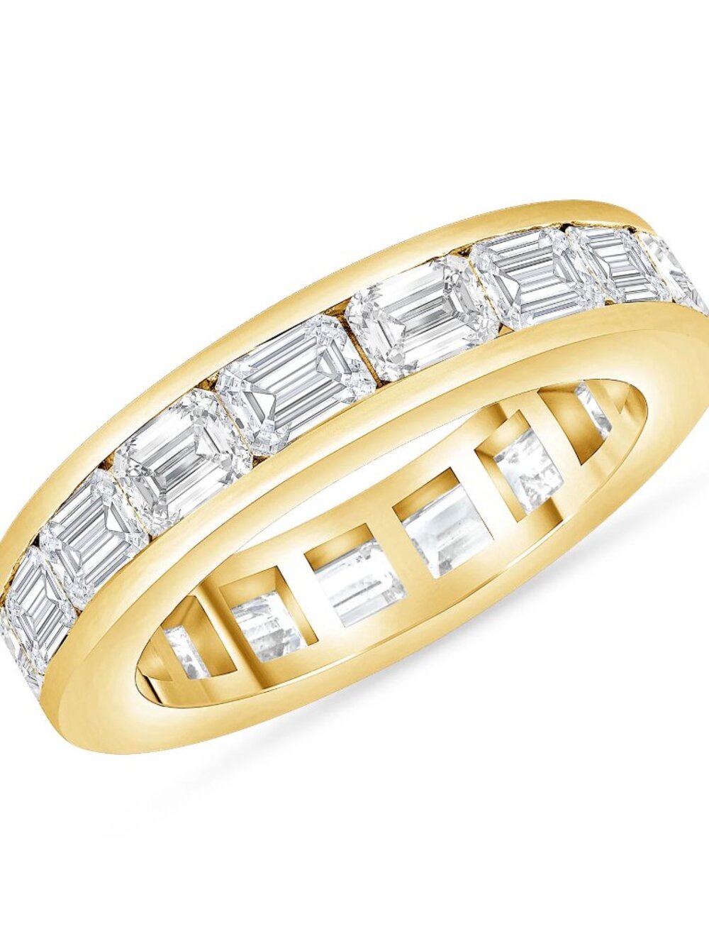 Channel Set Emerald Cut 14K (or 18k upon request) Yellow Gold Diamond Band Ring